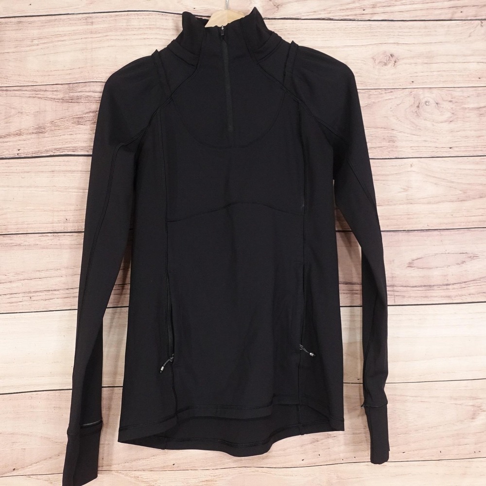 Lululemon‎ Pullover Womens 4 Black 1/4 Zip Mock Neck Pockets Athletic